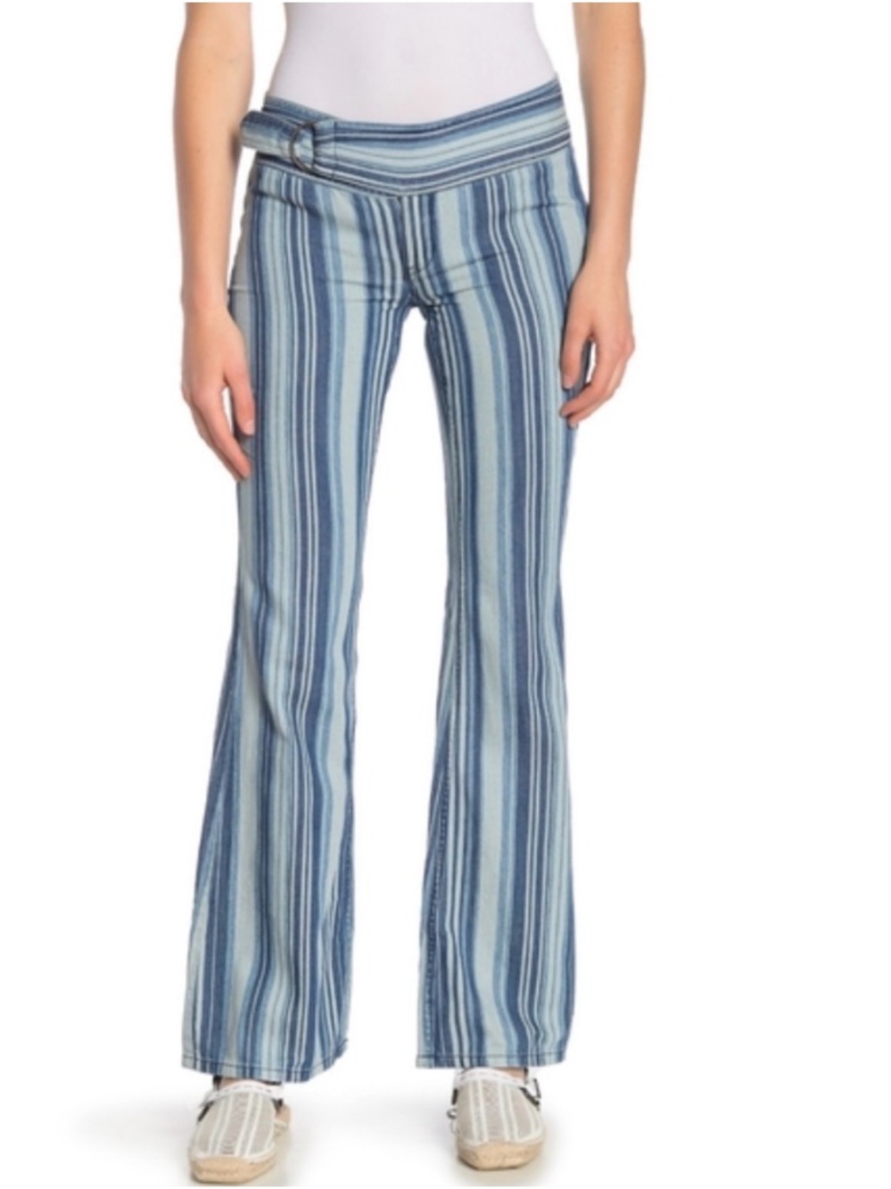 Free People We The Free Indigo Haze Journey Striped Flare Retro Pants Jeans 27
